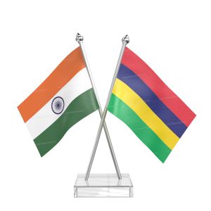 Mauritius Table Flag With Stainless Steel pole and transparent acrylic base silver top