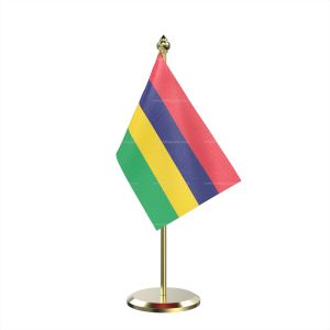 Single Mauritius Table Flag With Brass Base And Brass Pole