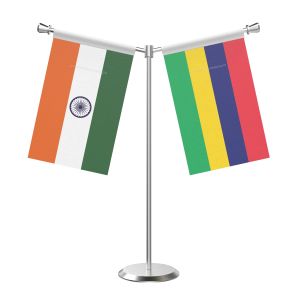 Y Shaped Mauritius Table Flag With Stainless Steel Base And Pole