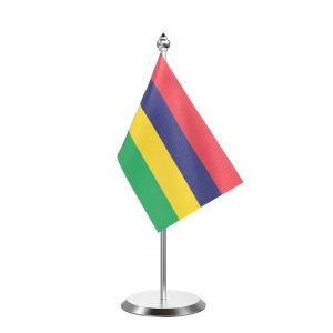 Single Mauritius Table Flag with Stainless Steel Base and Pole with 15" pole