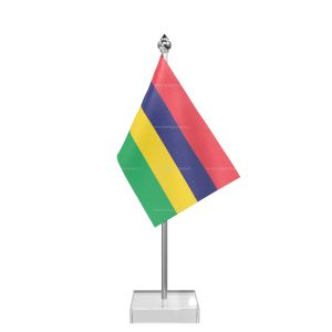 Mauritius Table Flag With Stainless Steel Pole And Transparent Acrylic Base Silver Top