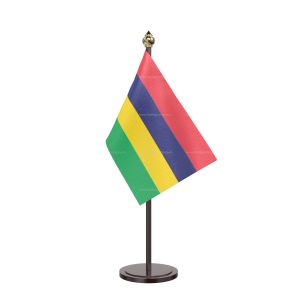 Mauritius Table Flag With Black Acrylic Base And Gold Top