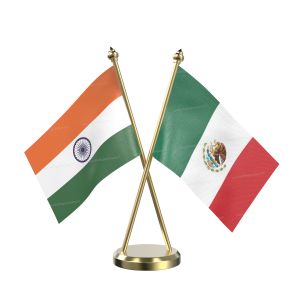 Mexico Table Flag With Brass Base And Brass Pole