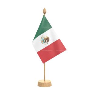 Mexico Table Flag With Wooden Base and 15" Wooden Pole