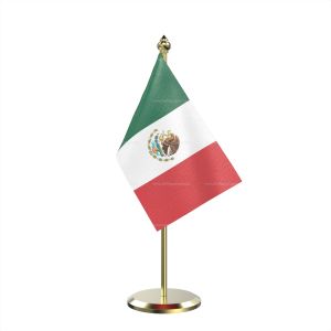 Single Mexico Table Flag With Brass Base And Brass Pole