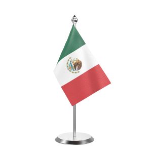 Single Mexico Table Flag with Stainless Steel Base and Pole with 15" pole