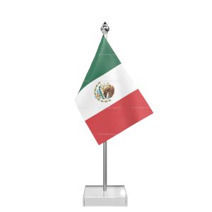Mexico Table Flag With Stainless Steel Pole And Transparent Acrylic Base Silver Top