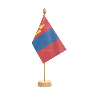 Mongolia Table Flag With Wooden Base and 15" Wooden Pole