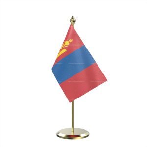 Single Mongolia Table Flag With Brass Base And Brass Pole