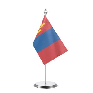Single Mongolia Table Flag with Stainless Steel Base and Pole with 15" pole