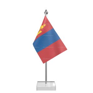 Mongolia Table Flag With Stainless Steel Pole And Transparent Acrylic Base Silver Top