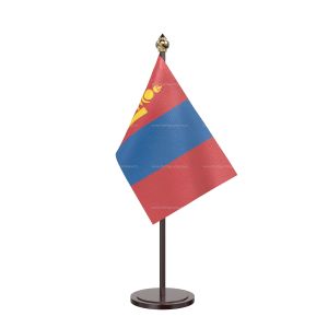 Mongolia Table Flag With Black Acrylic Base And Gold Top