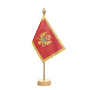 Montenegro Table Flag With Wooden Base and 15" Wooden Pole