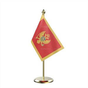 Single Montenegro Table Flag With Brass Base And Brass Pole