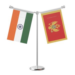 Y Shaped Montenegro Table Flag With Stainless Steel Base And Pole
