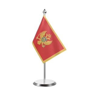 Single Montenegro Table Flag with Stainless Steel Base and Pole with 15" pole
