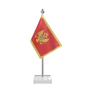 Montenegro Table Flag With Stainless Steel Pole And Transparent Acrylic Base Silver Top