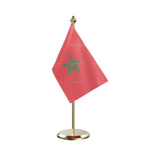 Single Morocco Table Flag With Brass Base And Brass Pole