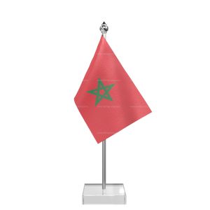 Morocco Table Flag With Stainless Steel Pole And Transparent Acrylic Base Silver Top