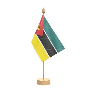 Mozambique Table Flag With Wooden Base and 15" Wooden Pole