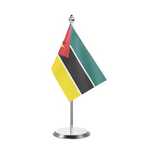 Single Mozambique Table Flag with Stainless Steel Base and Pole with 15" pole
