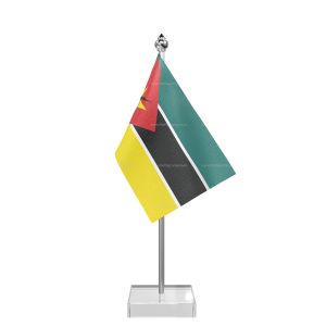 Mozambique Table Flag With Stainless Steel Pole And Transparent Acrylic Base Silver Top
