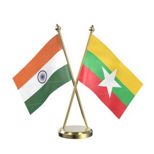 Myanmar, Burma Table Flag With Brass Base And Brass Pole