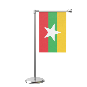 L Shape Table Myanmar, Burma Table Flag With Stainless Steel Base And Pole