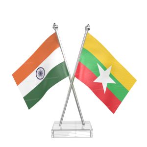 Myanmar, burma Table Flag With Stainless Steel pole and transparent acrylic base silver top