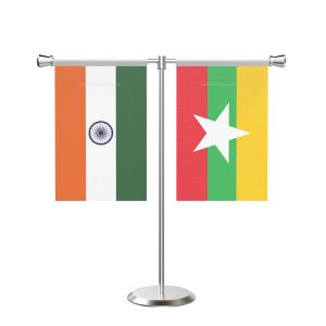 Myanmar, Burma T Shaped Table Flag with Stainless Steel Base and Pole
