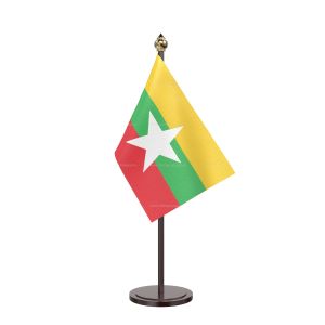 Myanmar, Burma Table Flag With Black Acrylic Base And Gold Top