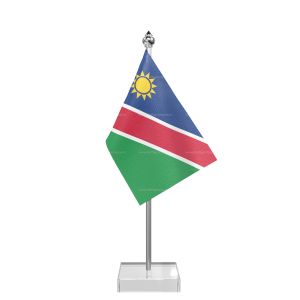 Nambia Table Flag With Stainless Steel Pole And Transparent Acrylic Base Silver Top