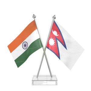 Nepal Table Flag With Stainless Steel pole and transparent acrylic base silver top