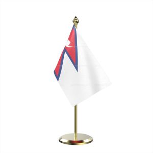 Single Nepal Table Flag With Brass Base And Brass Pole