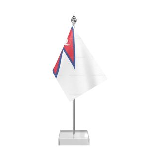 Nepal Table Flag With Stainless Steel Pole And Transparent Acrylic Base Silver Top