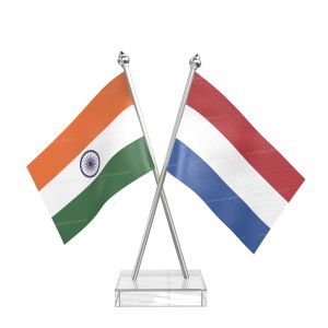 Netherlands Table Flag With Stainless Steel pole and transparent acrylic base silver top