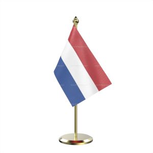 Single Netherlands Table Flag With Brass Base And Brass Pole