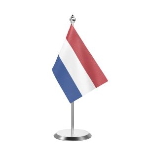 Single Netherlands Table Flag with Stainless Steel Base and Pole with 15" pole