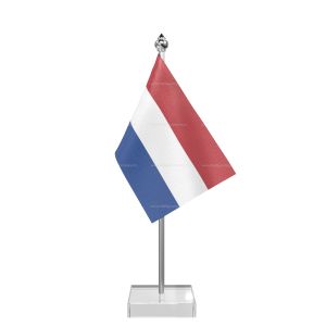 Netherlands Table Flag With Stainless Steel Pole And Transparent Acrylic Base Silver Top