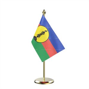 Single New Caledonia Table Flag With Brass Base And Brass Pole