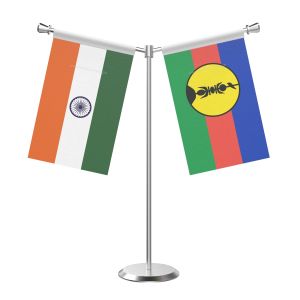 Y Shaped New Caledonia Table Flag With Stainless Steel Base And Pole