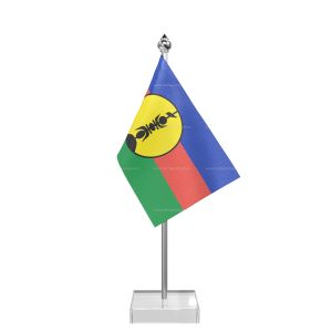 New Caledonia Table Flag With Stainless Steel Pole And Transparent Acrylic Base Silver Top