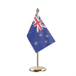 Single New Zealand Table Flag With Brass Base And Brass Pole