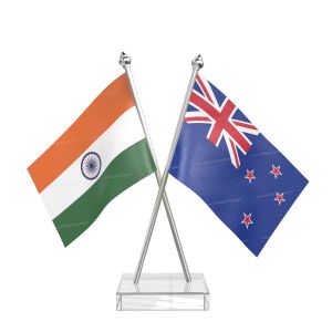 New zealand Table Flag With Stainless Steel pole and transparent acrylic base silver top