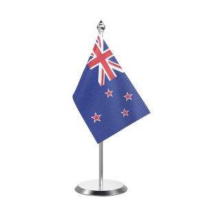 Single New Zealand Table Flag with Stainless Steel Base and Pole with 15" pole