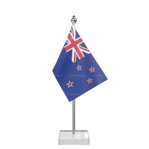 New Zealand Table Flag With Stainless Steel Pole And Transparent Acrylic Base Silver Top