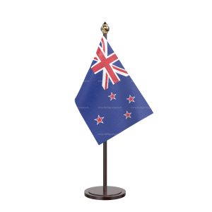 New Zealand Table Flag With Black Acrylic Base And Gold Top
