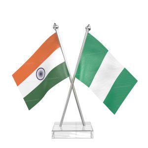 Nigeria Table Flag With Stainless Steel pole and transparent acrylic base silver top