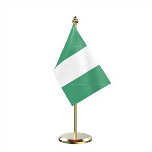 Single Nigeria Table Flag With Brass Base And Brass Pole