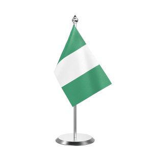 Single Nigeria Table Flag with Stainless Steel Base and Pole with 15" pole